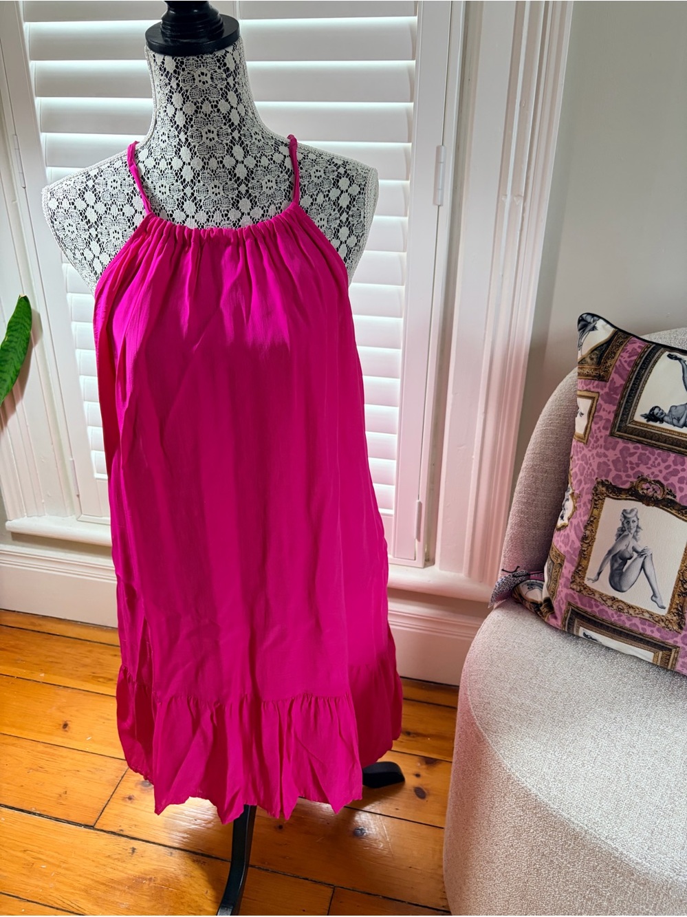 Tommy Bahama Fuchsia Halter Tie-Neck Ruffle Hem Dress
